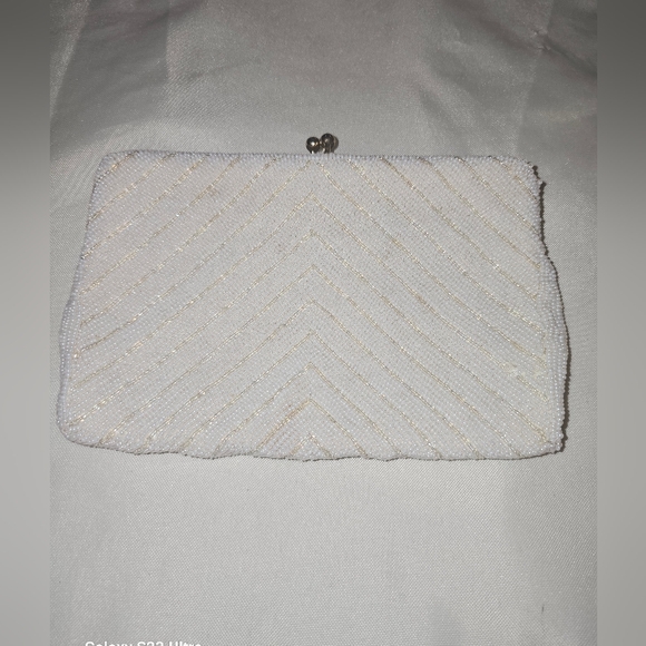 Handbags - Elegant Richere White Beaded Clutch